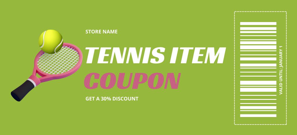 Tennis Items Discount Voucher Coupon 3.75x8.25in – шаблон для дизайна