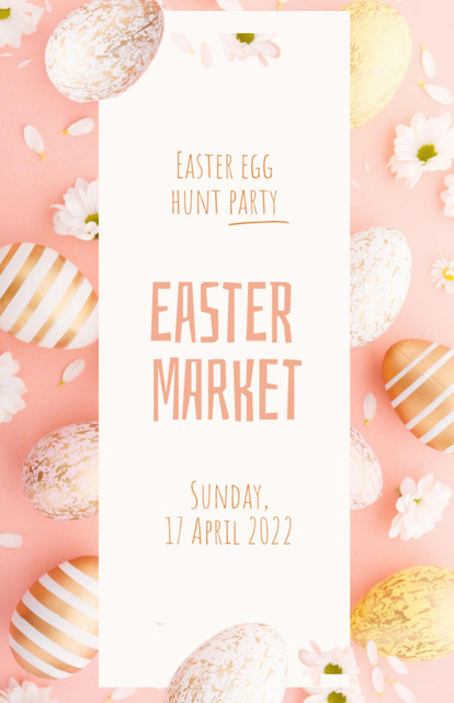 Plantilla de diseño de Easter Egg Hunt Announcement with Eggs in Pink Flyer 5.5x8.5in 