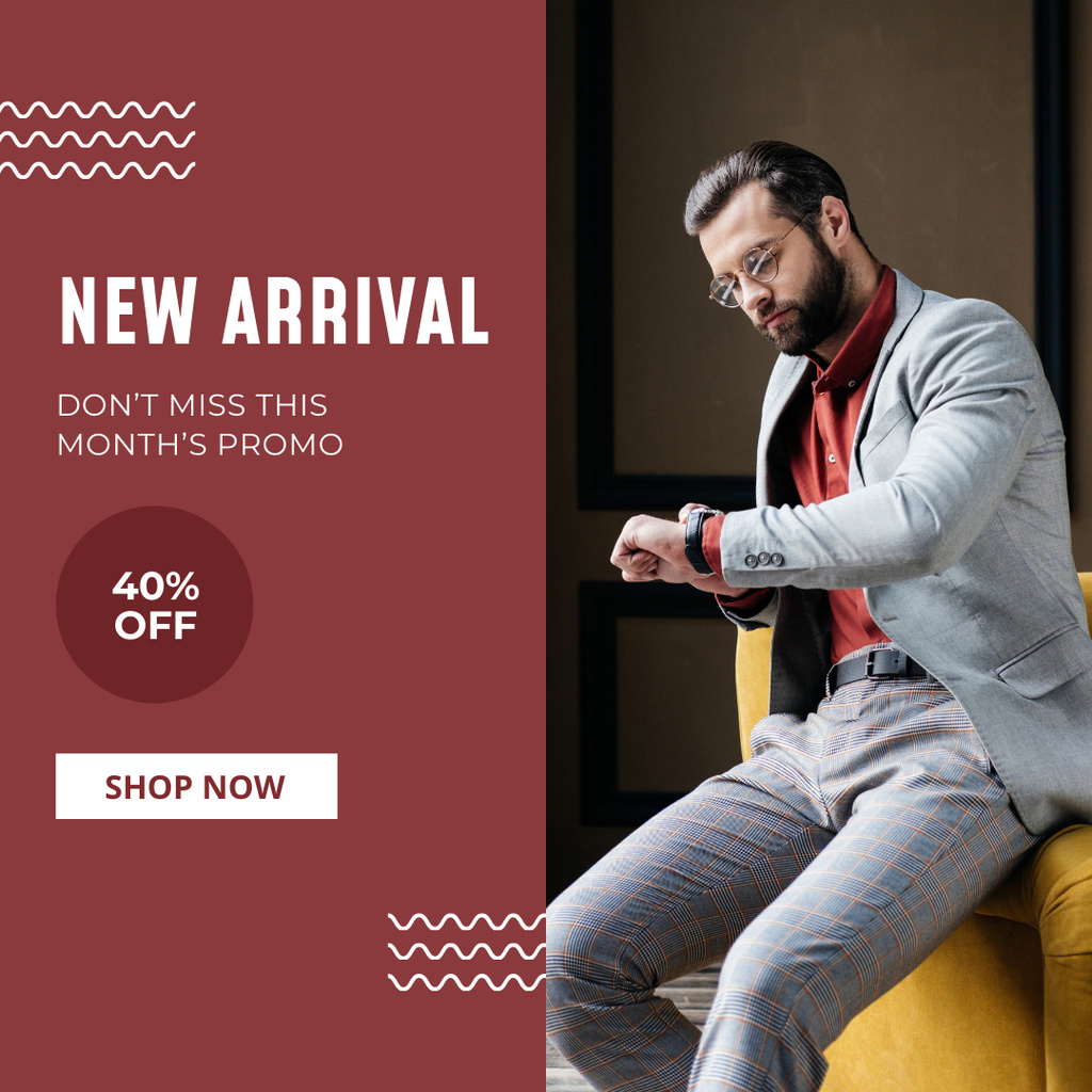 Fashion Ad with Handsome Man in Jacket Instagram Design Template