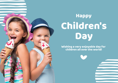 Children's Day with Kids Eating Ice Cream Postcard A5 – шаблон для дизайна