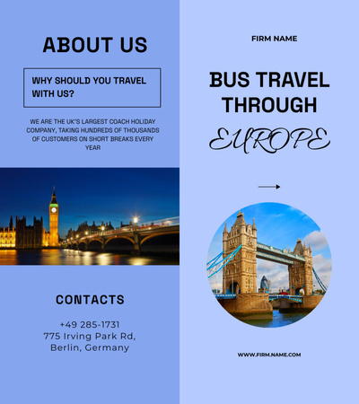 Ontwerpsjabloon van Brochure 9x8in Bi-fold van Busreizen naar Europa