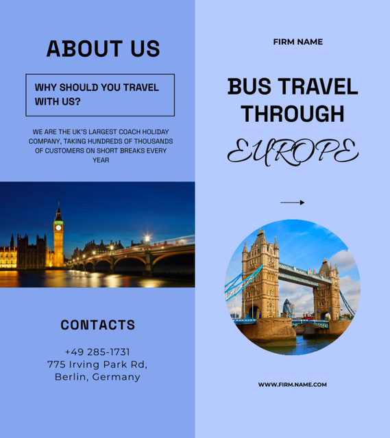 European Expedition by Bus Offer Brochure 9x8in Bi-fold Design Template