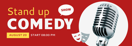 Designvorlage Comedy-Show mit silbernem Mikrofon auf Rot für Tumblr