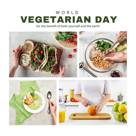Sağlıklı Yemekli Dünya Vejetaryen Günü Duyurusu Instagram Tasarım Şablonu