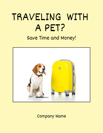 Designvorlage Beagle Dog Sitting near Yellow Suitcase für Flyer 8.5x11in