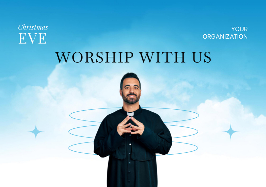 Christmas Holiday Worship Announcement with Priest Flyer A5 Horizontal Tasarım Şablonu