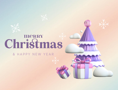 スタイリッシュなツリーグラデーションでクリスマスと新年の乾杯 Postcard 4.2x5.5inデザインテンプレート