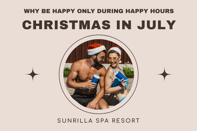 Platilla de diseño Young Couple Relaxing on Christmas in July Postcard 4x6in