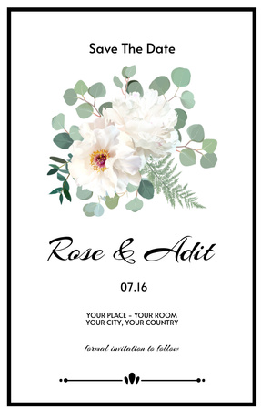 Save the Date with Flower Bouquet Invitation 4.6x7.2in Design Template