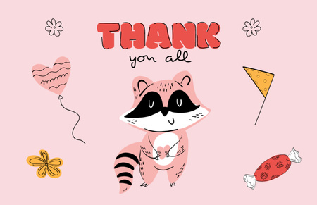Thankful Phrase with Funny Little Raccoon Thank You Card 5.5x8.5in Design Template