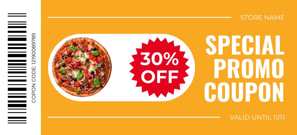 Discount Voucher for Pizza in Yellow Coupon 3.75x8.25in Tasarım Şablonu