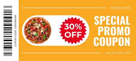 Discount Voucher for Pizza in Yellow Coupon 3.75x8.25in Design Template
