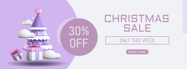 Template di design Christmas Sale Pastel Lilac 3d Illustrated Facebook cover