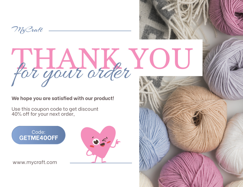 Thank You for Purchase of Yarn Thank You Card 5.5x4in Horizontal Tasarım Şablonu