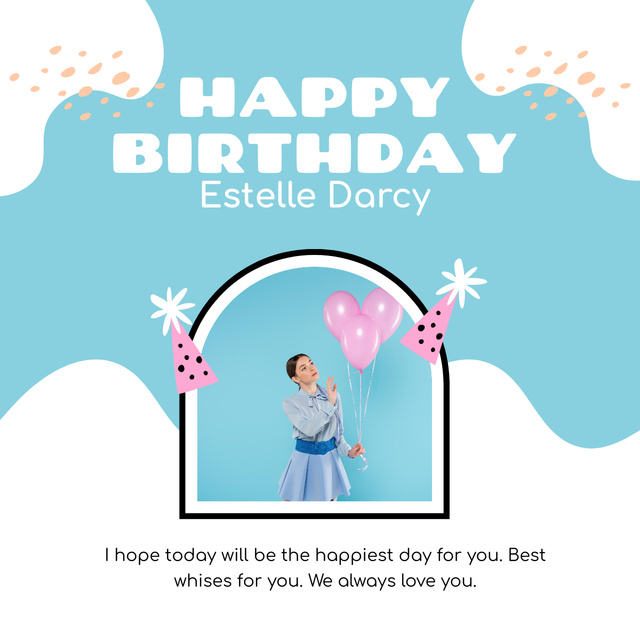 Happy Birthday for Birthday Girl with Balloons LinkedIn post Design Template