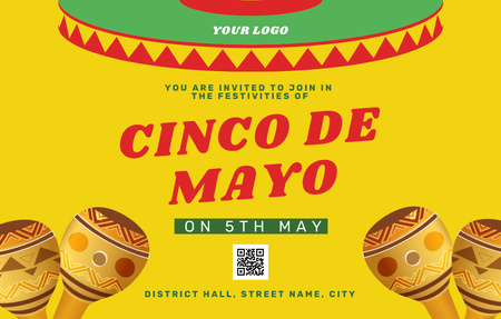 Cinco de Mayo With Sombrero And Maracas Invitation 4.6x7.2in Horizontal Design Template