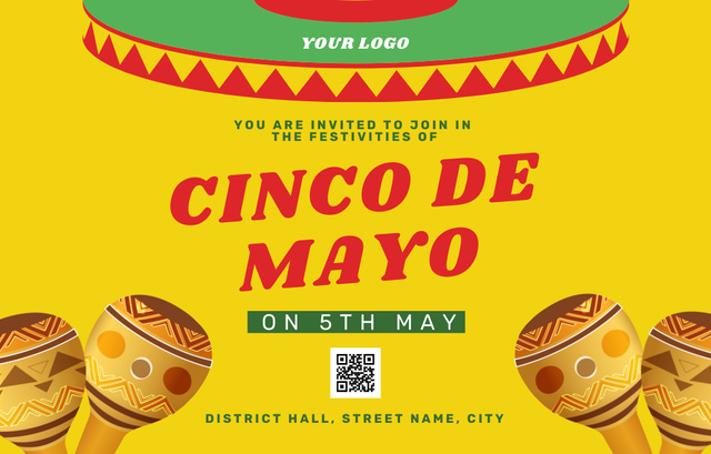 Cinco de Mayo With Sombrero And Maracas Invitation 4.6x7.2in Horizontalデザインテンプレート