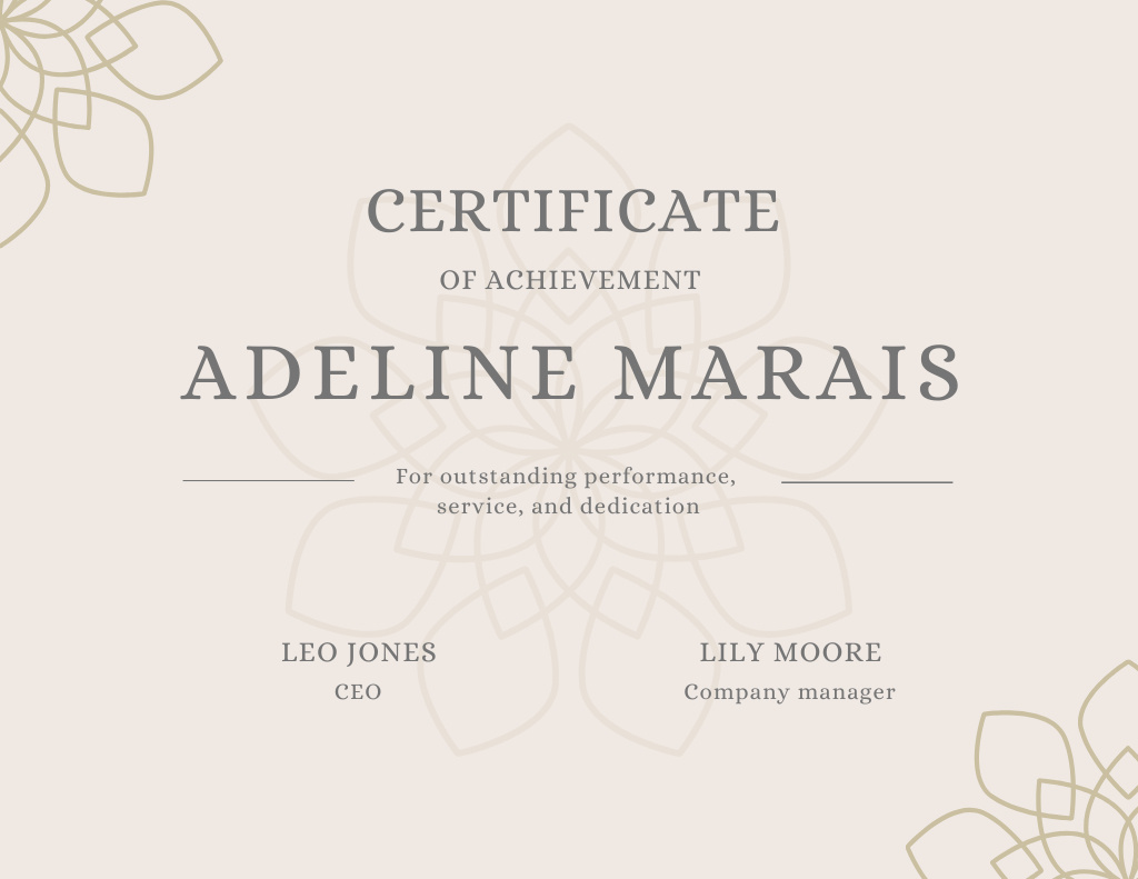 Achievement Award for Outstanding Performance Certificate Design Template