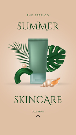 Modèle de visuel Annonce de soins de la peau d'été avec des feuilles de palmier vertes - Instagram Video Story