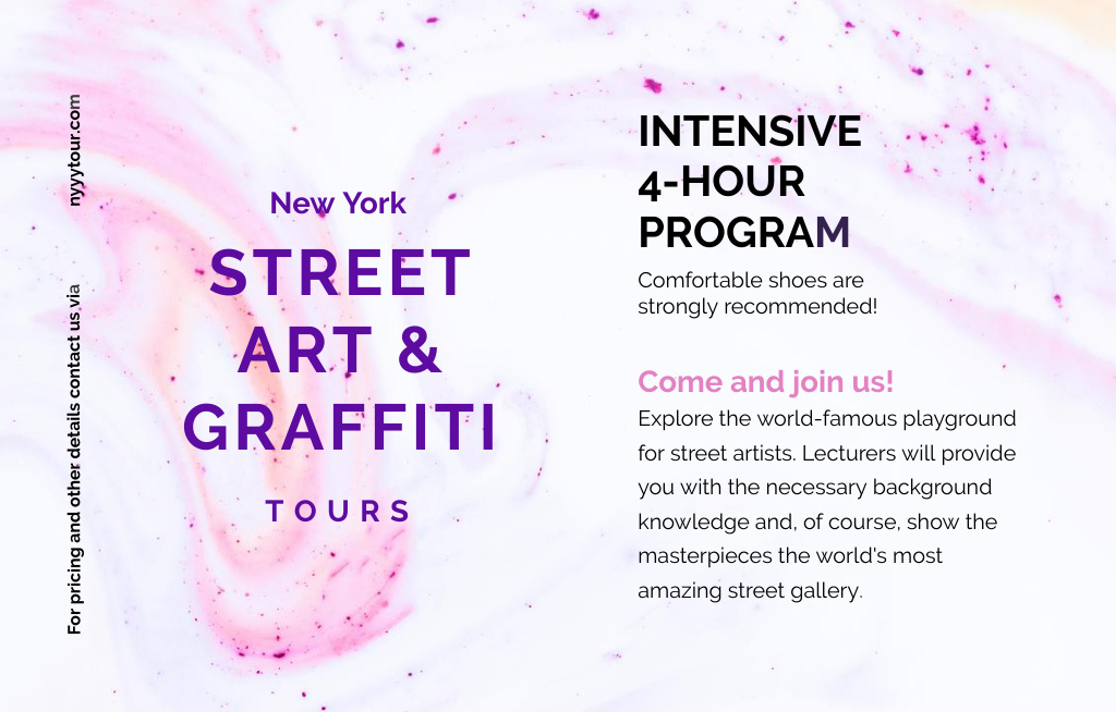 Plantilla de diseño de Graffiti And Street Art Tours Promotion with Pink Blots Invitation 4.6x7.2in Horizontal 