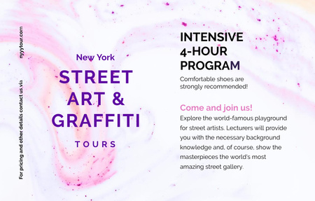 Modèle de visuel Promotion de visites de graffitis et d'art de rue avec des taches roses - Invitation 4.6x7.2in Horizontal