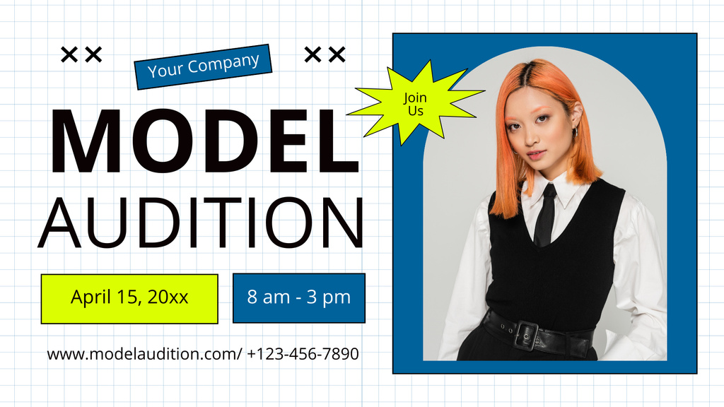 Model Audition Announcement with Asian Woman FB event cover Design Template