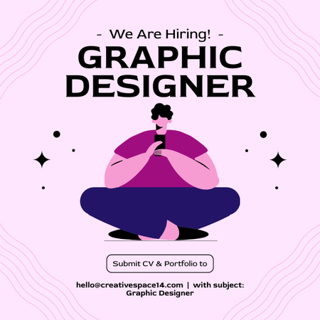 Anúncio de Recrutamento de Designers Gráficos na Purple LinkedIn post Modelo de Design