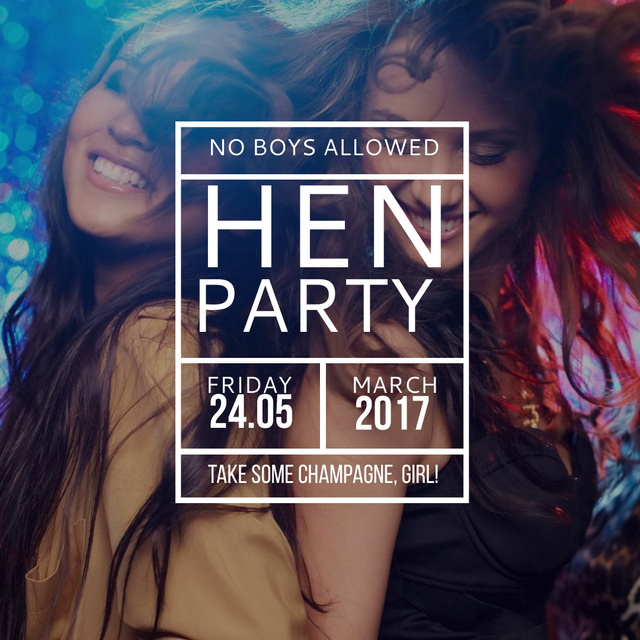 Hen Party invitation with Girls Dancing Instagram ADデザインテンプレート