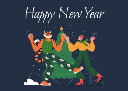Ontwerpsjabloon van Card van Cute New Year Holiday Greeting