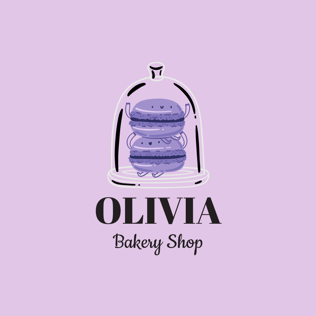 Designvorlage Tempting Bakery Shop Emblem With Macarons In Violet für Logo