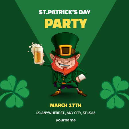 Ontwerpsjabloon van Instagram van St. Patrick's Day feestaankondiging met illustratie van groene klaverblaadjes