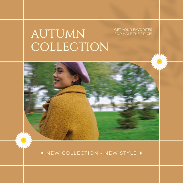 Autumn Collection of Clothes and Accessories Offer on Green Animated Post Modelo de Design