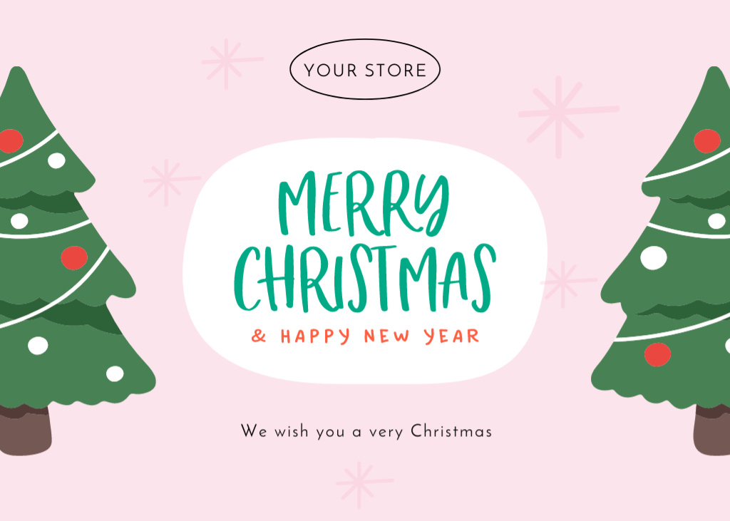 Wonderful Christmas and New Year Cheers with Trees Postcard 5x7in Šablona návrhu
