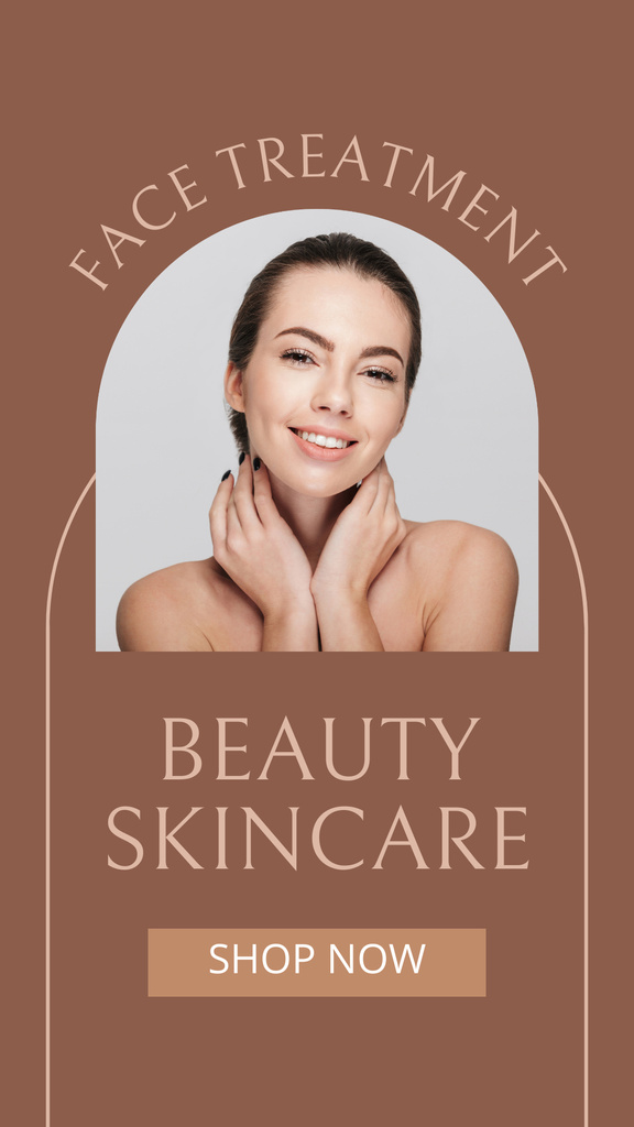 Beauty Skincare Ad with Young Woman Applying Face Treatment Instagram Story Design Template