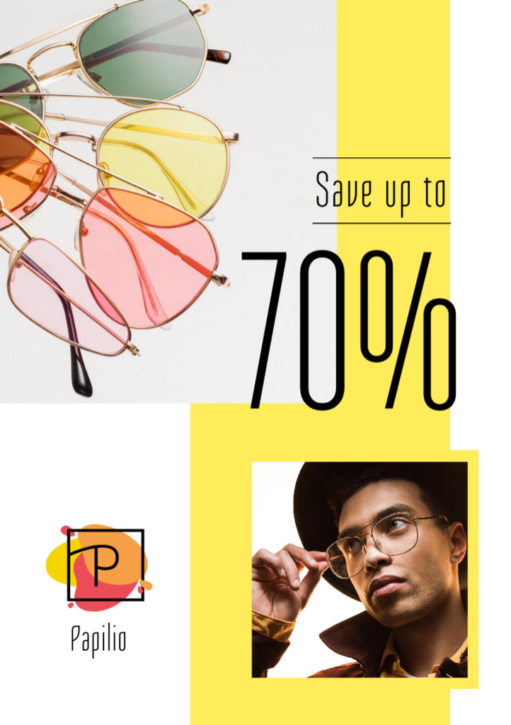 Sunglasses Promotion with Handsome Young Man Flyer A5 – шаблон для дизайна