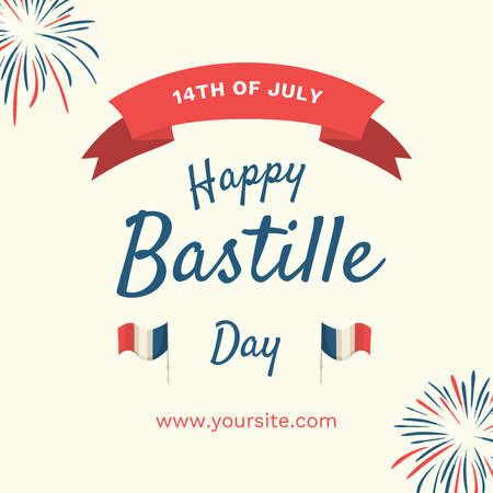 Bastille Day Wishes And Greetings With Fireworks Instagram Design Template