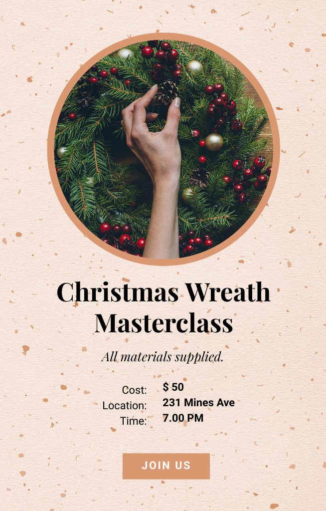 Plantilla de diseño de Announcement of Workshop on Creating Christmas Wreaths Invitation 4.6x7.2in 