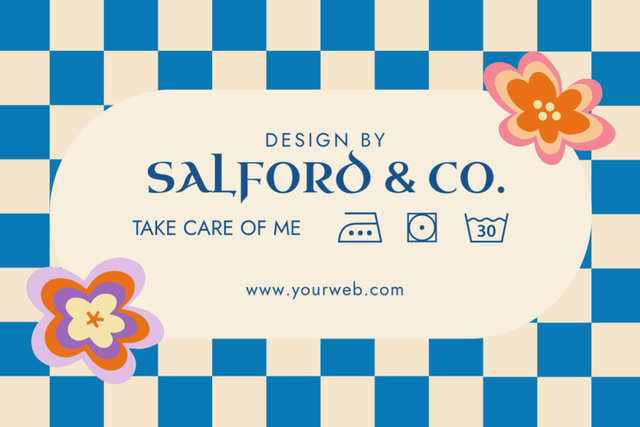 Blue and Beige Checkered Clothes Tag Label – шаблон для дизайну