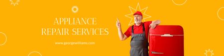 Anúncio de serviços de conserto de eletrodomésticos em amarelo Twitter Modelo de Design