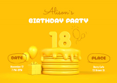 Birthday Invitation with Bright Yellow Cake