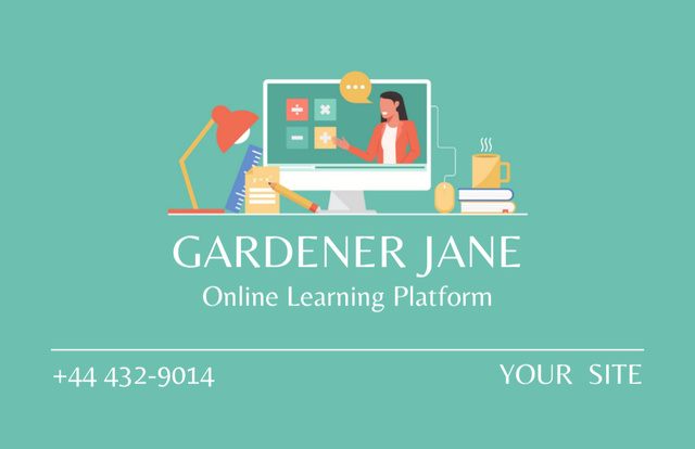Online Learning Platform Advertising Business Card 85x55mm Tasarım Şablonu