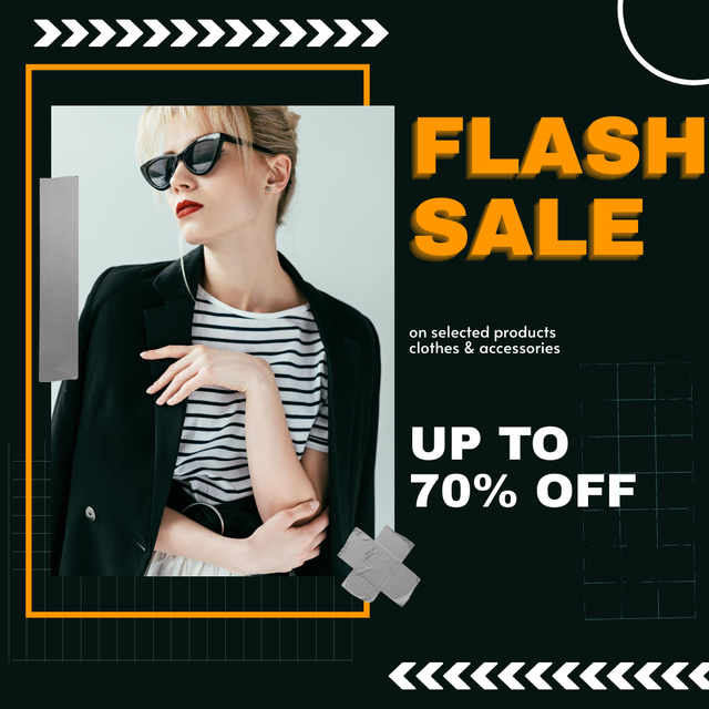 Female Fashion Clothes Flash Sale with Blonde in Sunglasses Instagram Design Template