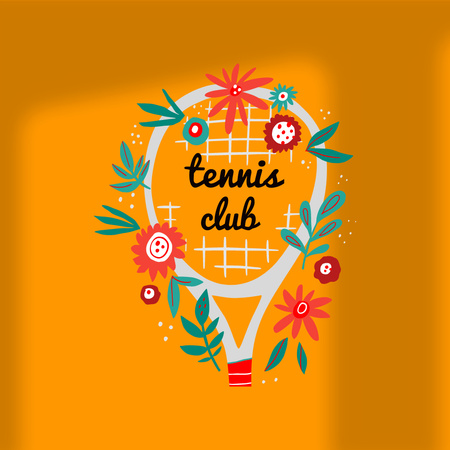Tennis Club Ad with Floral Racket Logo Πρότυπο σχεδίασης