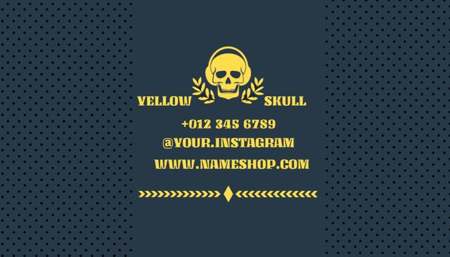 Illustrated Skull And Tattoo Studio Service Offer In Blue Business Card US Design Template