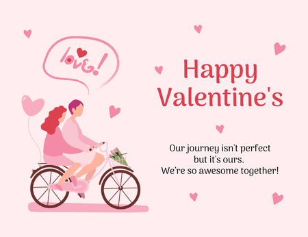 Designvorlage Happy Valentine's Day Greetings with Couple in Love on Bicycle für Thank You Card 5.5x4in Horizontal