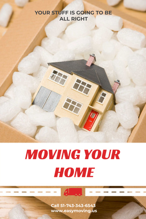 Home Moving Service Ad with House Model in Box Pinterest Tasarım Şablonu