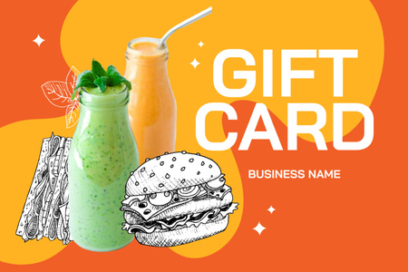 School Food Ad with Burger and Smoothie Gift Certificate Design Template