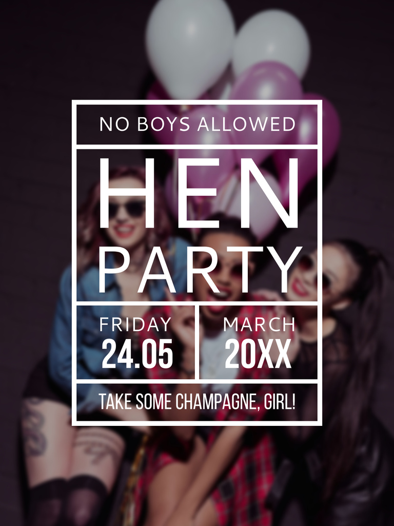 Hen Party invitation with Girls Dancing Poster US Tasarım Şablonu