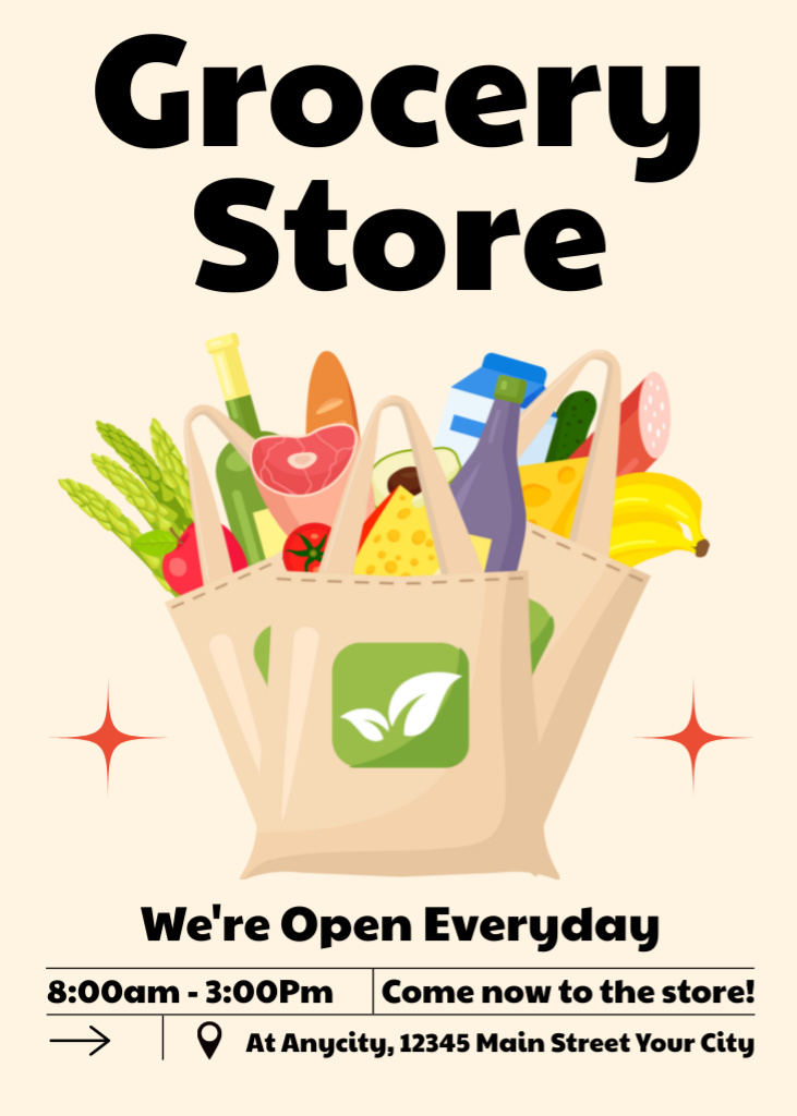 Daily Opened Grocery Store Illustration Flayer Design Template