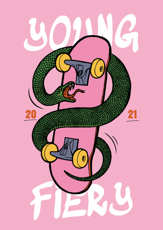 Creative Illustration of Snake and Skateboard Poster Design Template
